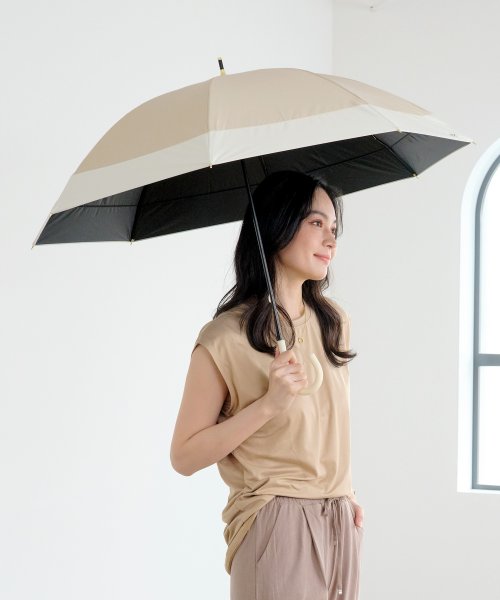 Wpc．(Wpc．)/【Wpc.公式】日傘 遮光切り継ぎロング 親骨55cm 大きい 完全遮光 遮熱 UVカット 晴雨兼用 レディース 長傘 おしゃれ 可愛い 女性 通勤 通学/ベージュ