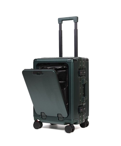 tavivako(タビバコ)/Proevo スーツケース キャリーケース フロントオープン 機内持ち込み 軽量 Sサイズ ストッパー アルミ フレームタイプ パソコン ビジネス/ダークグリーン