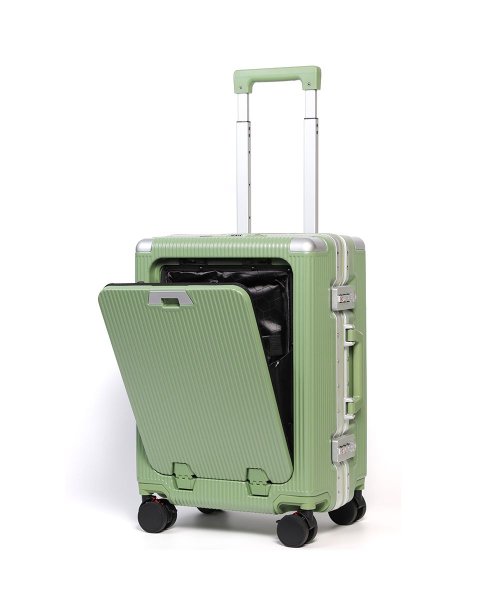 tavivako(タビバコ)/Proevo スーツケース キャリーケース フロントオープン 機内持ち込み 軽量 Sサイズ ストッパー アルミ フレームタイプ パソコン ビジネス/グリーン系1