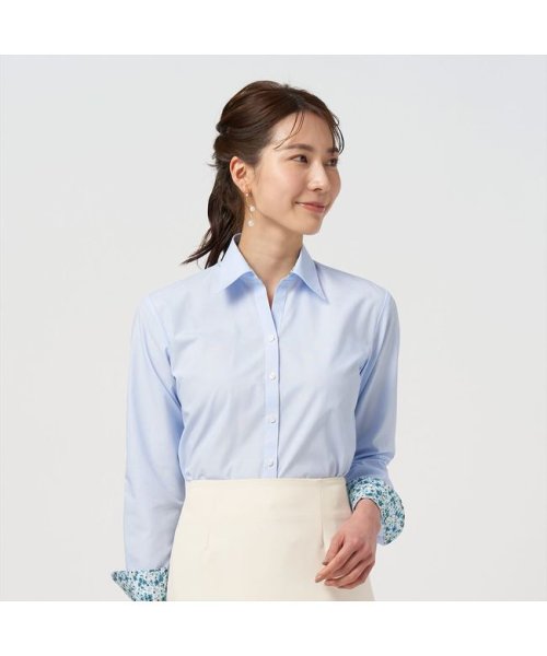 TOKYO SHIRTS(TOKYO SHIRTS)/形態安定 スキッパー衿 長袖 レディースシャツ/ブルー