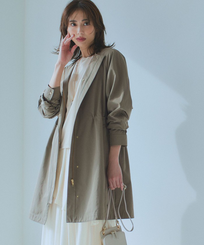 値下げ23区今季新品ノーカラーコート 「撥水加工」ライトツイル 新品未使用 撥水加工】ライトツイル ノーカラーコート(505891626)｜阪急