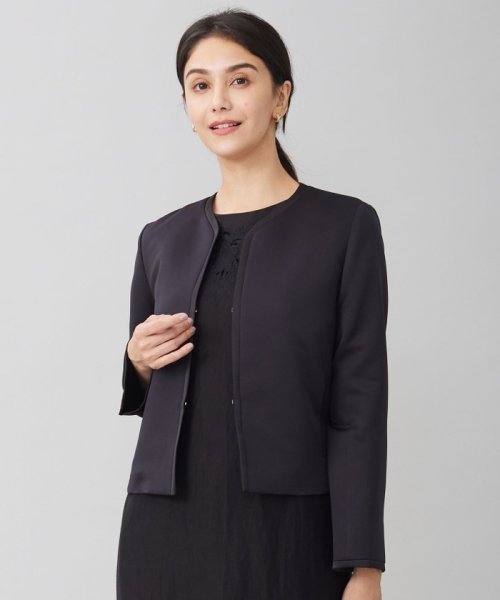 【洗える】グログランノーカラー ジャケット 