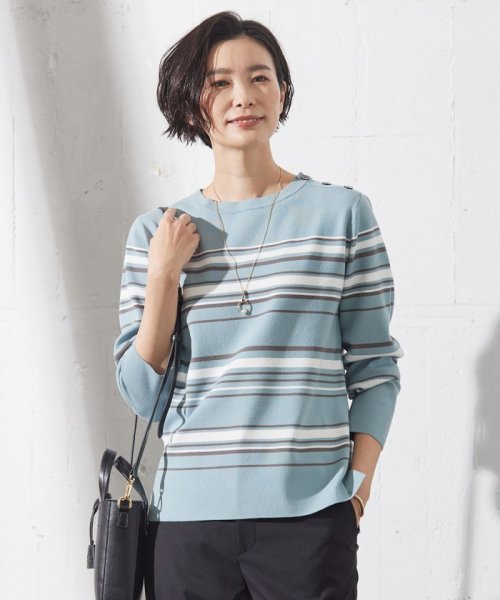 J.PRESS LADIES(J．プレス　レディス)/【洗える】RAYON STRETCH BORDER ボートネック ニット/スカイブルー系1