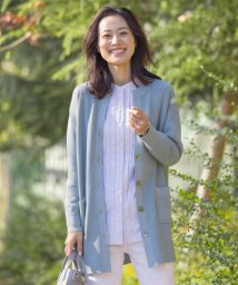 J.PRESS LADIES（LARGE SIZE）(J．プレス　レディス（大きいサイズ）)/【洗える】ORGANIC GASS COTTON キーネック カーディガン/スカイブルー系