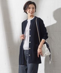 J.PRESS LADIES（LARGE SIZE）(J．プレス　レディス（大きいサイズ）)/【洗える】ORGANIC GASS COTTON キーネック カーディガン/ネイビー系