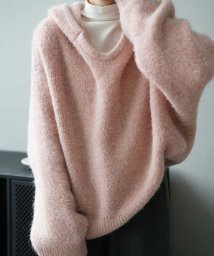 ARGO TOKYO(アルゴトウキョウ)/Wool Blend Hoodie Knit Pullover 25071 フードニットプルオーバー　ニットプルオーバー　フード付き　フーデイニット　セーター　/ピンク