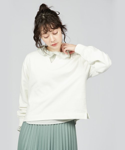 To b. by agnes b.(トゥービー　バイ　アニエスベー)/WU88 PULLOVER スキッパ―ネックプルオーバー/ホワイト