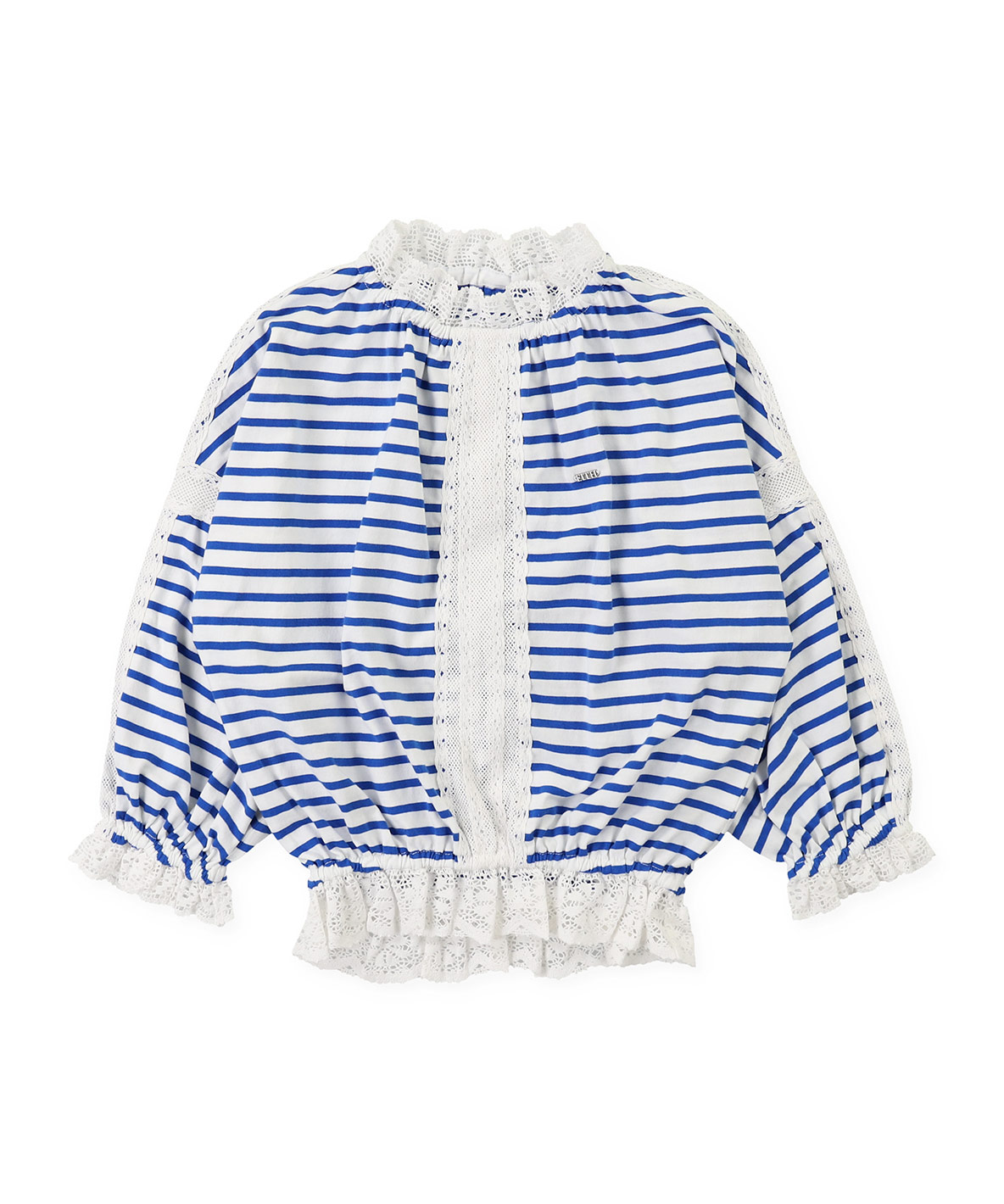 FITH フィス FITH ボーダー×レーススモック長袖Tシャツ ブルー 100 FITH フィス FITH ボーダー×レーススモック長袖Tシャツ ブルー 100
