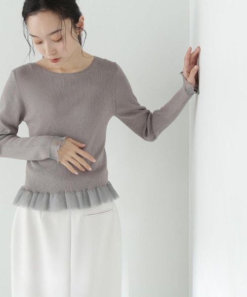 NATURAL BEAUTY BASIC(ナチュラルビューティーベーシック)/シアーフリルリブニット　24SS/グレージュ3