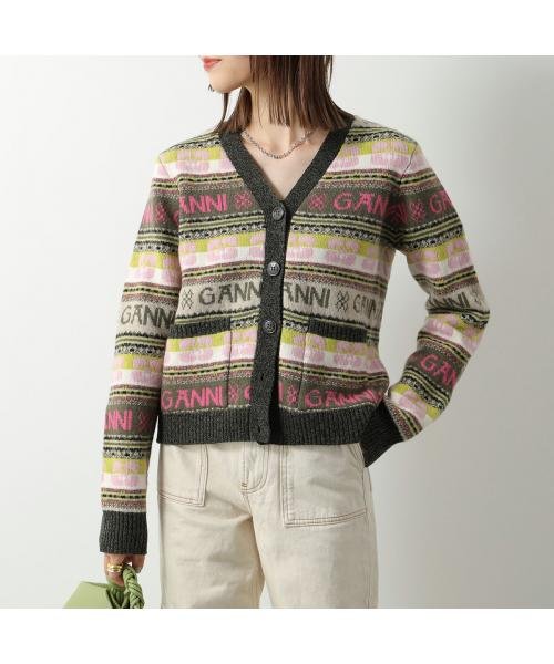 GANNI(ガニー)/GANNI ニット カーディガン Logo Wool Mix Cardigan Vネック/その他系3