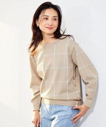 JIYU-KU（SMALL SIZE）(自由区（小さいサイズ）)/【WEB限定カラーあり・洗える】コットンナイロンミドルゲージ ニット/[WEB限定]ベージュ×サックス