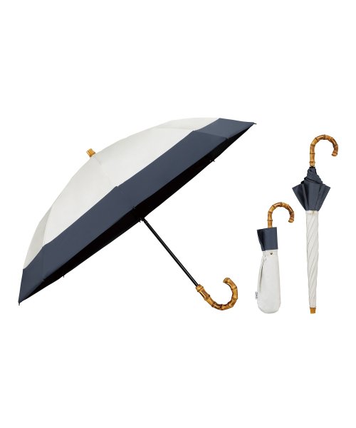 Wpc．(Wpc．)/【Wpc.公式】日傘 UVO（ウーボ）2段折 切り継ぎ ミニ 50cm 完全遮光 UVカット100％ 遮熱 晴雨兼用 晴雨兼用日傘 レディース 折り畳み傘/オフ×ブルーグレー系