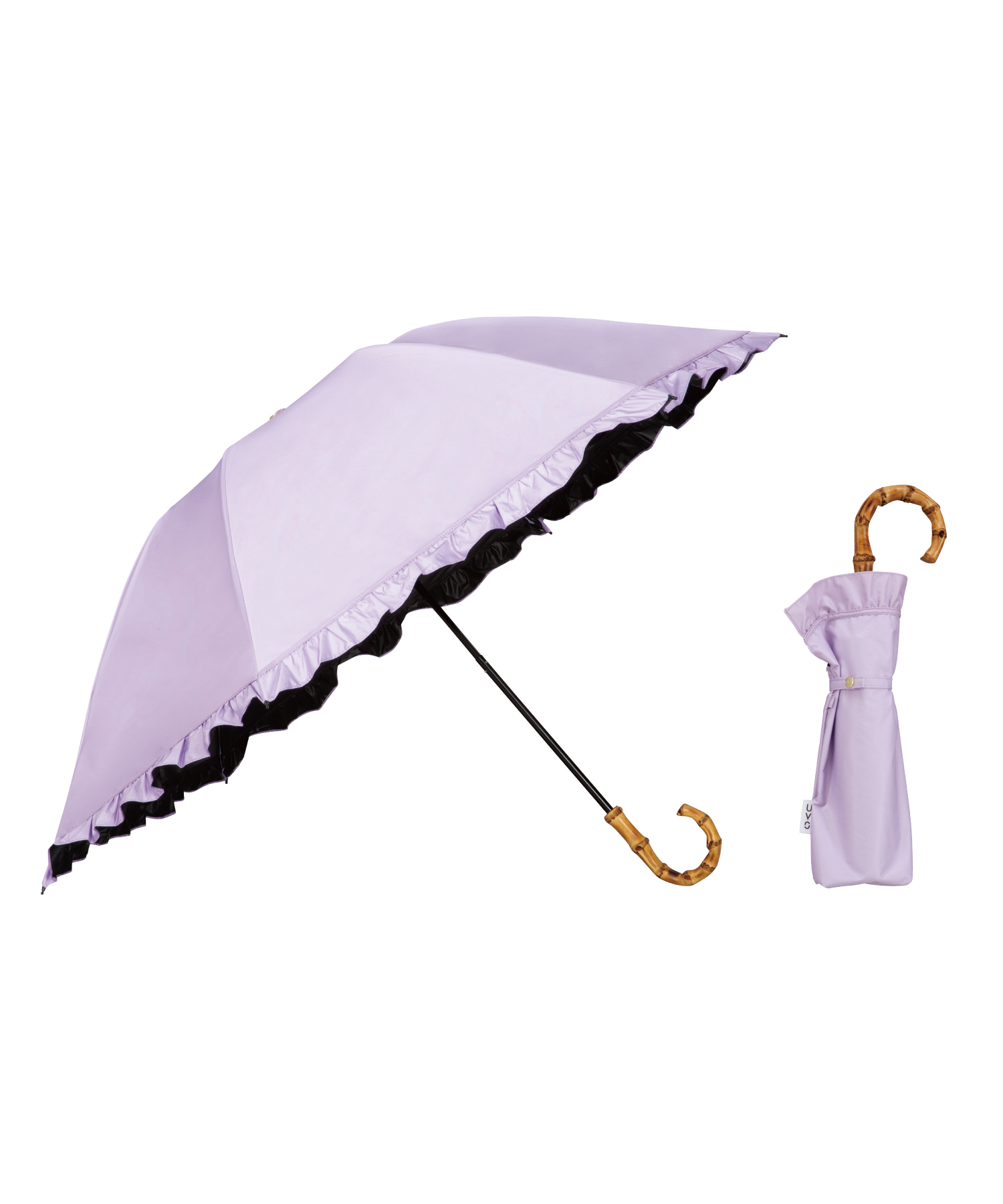 【Wpc.公式】日傘 UVO（ウーボ）3段折 フリル ミニ 55cm 大きい 完全遮光 UVカット100％ 遮熱 晴雨兼用 レディース 折りたたみ傘