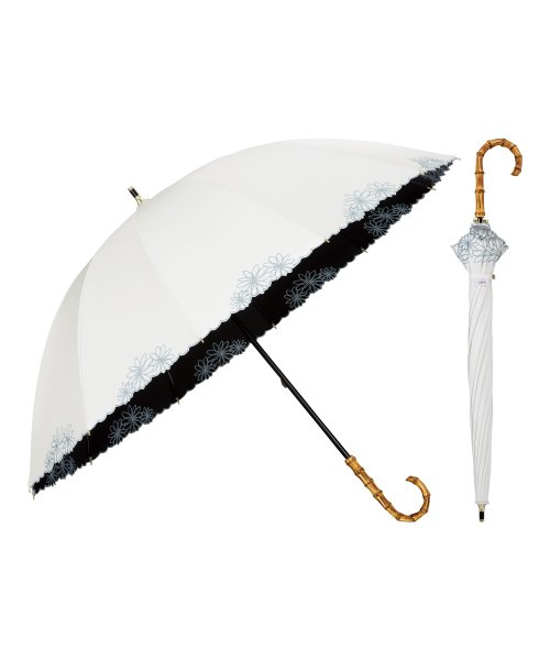 Wpc．(Wpc．)/【Wpc.公式】日傘 UVO（ウーボ）12本骨 刺繍フラワー 55cm 完全遮光 UVカット100％ 遮熱 耐風 晴雨兼用 大きめ 晴雨兼用日傘 長傘/オフ系