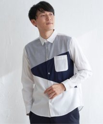 ikka(イッカ)/オックスブロックス斜め切り替えシャツ/ホワイト