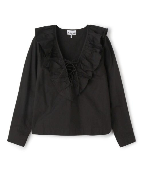 TOMORROWLAND BUYING WEAR(TOMORROWLAND BUYING WEAR)/GANNI COTTON POPLIN RUFFLE Vネックブラウス/19ブラック