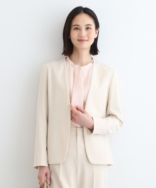 【定番スーツ/洗える/UVケア】ストレッチノーカラージャケット 