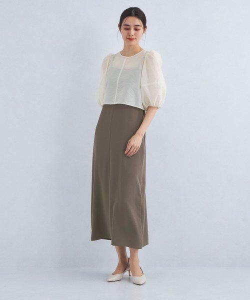 シアー フォルムスリーブ トップス × キャミソール ワンピース 