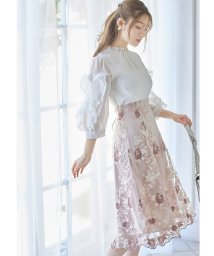 tocco closet(トッコクローゼット)/バックレースアップフラワー刺繍フレアスカート/PINK