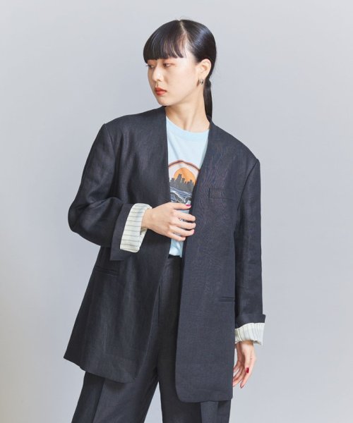 BEAUTY&YOUTH UNITED ARROWS(ビューティーアンドユース　ユナイテッドアローズ)/麻 ノーカラー ジャケット/NAVY