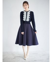 tocco closet(トッコクローゼット)/パールビジュー付きレース装飾透かし編みニットカーディガン/NAVY