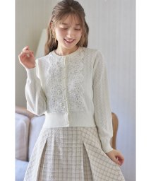 tocco closet(トッコクローゼット)/パールビジュー付きレース装飾透かし編みニットカーディガン/Off-white