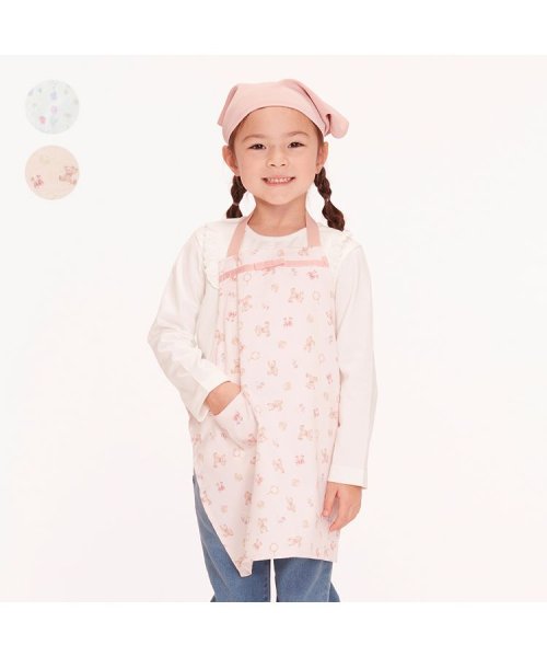 Kids Foret(キッズフォーレ)/【子供服】 Kids Foret (キッズフォーレ) 花・くま総柄エプロン・三角巾セット M，L B13802/ピンク