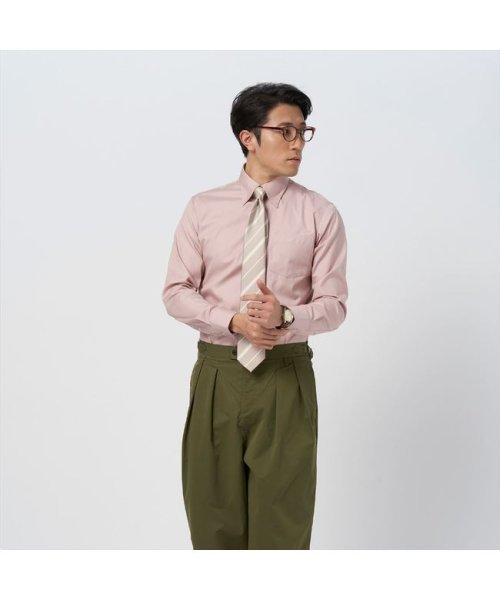 TOKYO SHIRTS(TOKYO SHIRTS)/形態安定 スナップダウンカラー 綿100% 長袖 ワイシャツ/ピンク・レッド