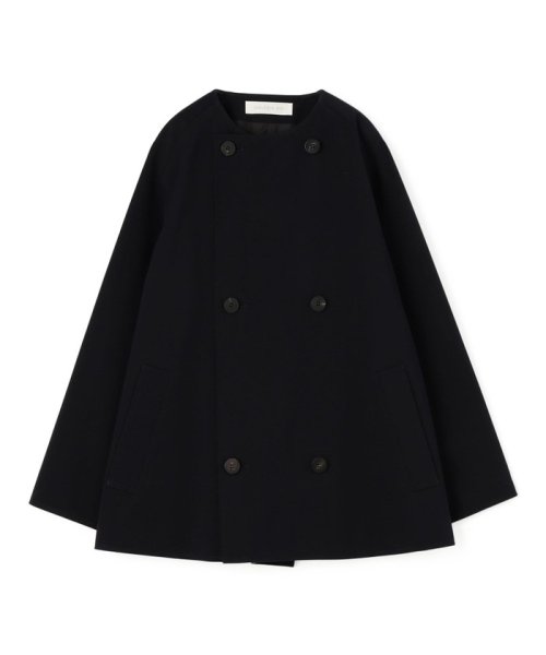 コットンウールギャバジン カラーレスショートコート 