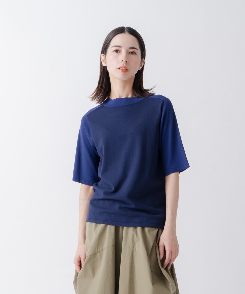 KELEN(KELEN)/「KELEN/ケレン」バイカラーハーフスリーブニットトップス/NAVY