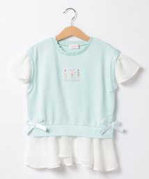 mezzo piano(メゾピアノ)/アイス刺しゅうレイヤードＴシャツ/サックス