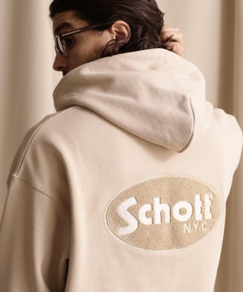 Schott(ショット)/WEB LIMITED/HOODED SWEAT OVAL CHENILLE LOGO/オーバル ロゴ パーカー /ベージュ