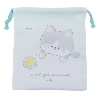 cinemacollection/WITH YOU ANIMAL 巾着袋 マチ付ききんちゃくポーチ ねこ 新入学 カミオジャパン 抗菌 新学期準備 かわいい グッズ /505897876