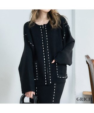  GROWINGRICH/【セットアップ対応商品】アルパカタッチステッチ刺繍ニットブルゾン[231023]/505899237