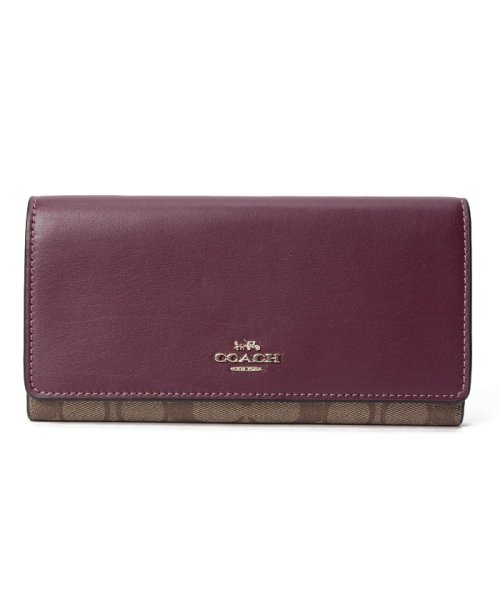 COACH(コーチ)/コーチ C5966 長財布 SLIM TRIFOLD WALLET スリム シグネチャー レディース/ベージュ/パープル