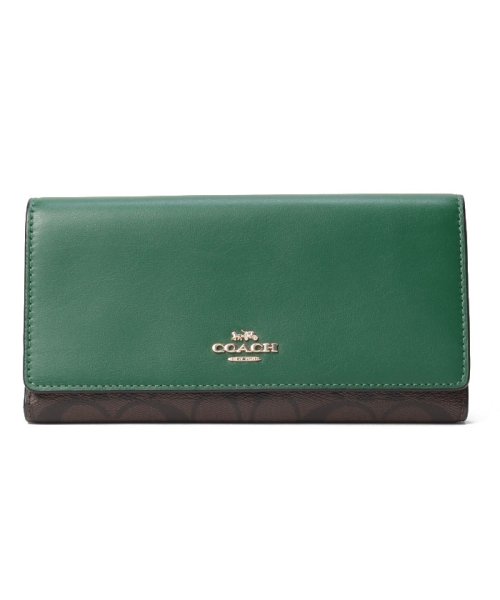 COACH(コーチ)/コーチ C5966 長財布 SLIM TRIFOLD WALLET スリム シグネチャー レディース/ブラウン/グリーン