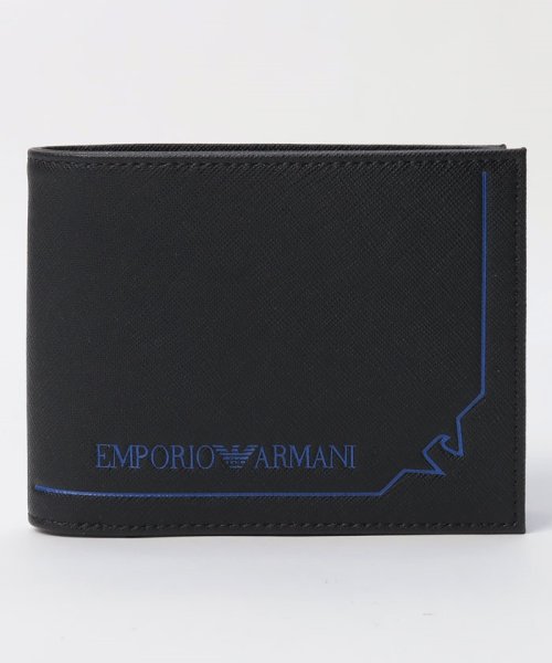 EMPORIO ARMANI(エンポリオアルマーニ)/エンポリオ・アルマーニ Y4R165Y731E 二つ折り財布 小銭入れ付 グラフィックデザインイーグル バイフォールド/ブラック