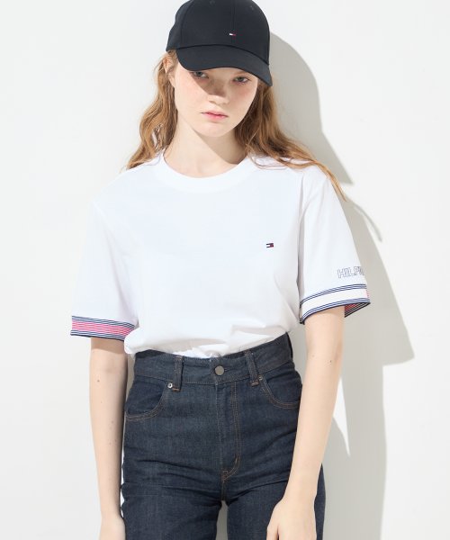 TOMMY HILFIGER(トミーヒルフィガー)/フラッグカフTシャツ/ホワイト