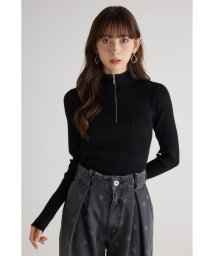 rienda(リエンダ)/ウォッシャブルハーフZIP 2way Knit TOP/BLK