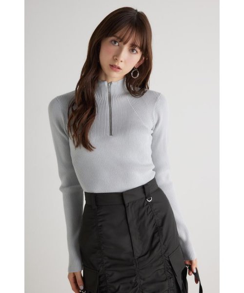 rienda(リエンダ)/ウォッシャブルハーフZIP 2way Knit TOP/L/BLU1