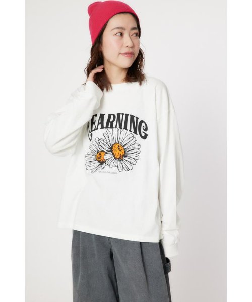 RODEO CROWNS WIDE BOWL(ロデオクラウンズワイドボウル)/YEARNING FLOWER L/S Tシャツ/WHT