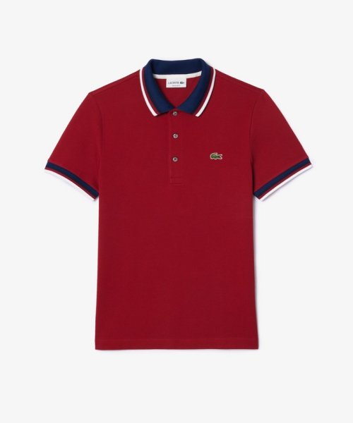 LACOSTE Mens(ラコステ　メンズ)/配色ボーダーリブニット鹿の子地ポロシャツ/マルーン