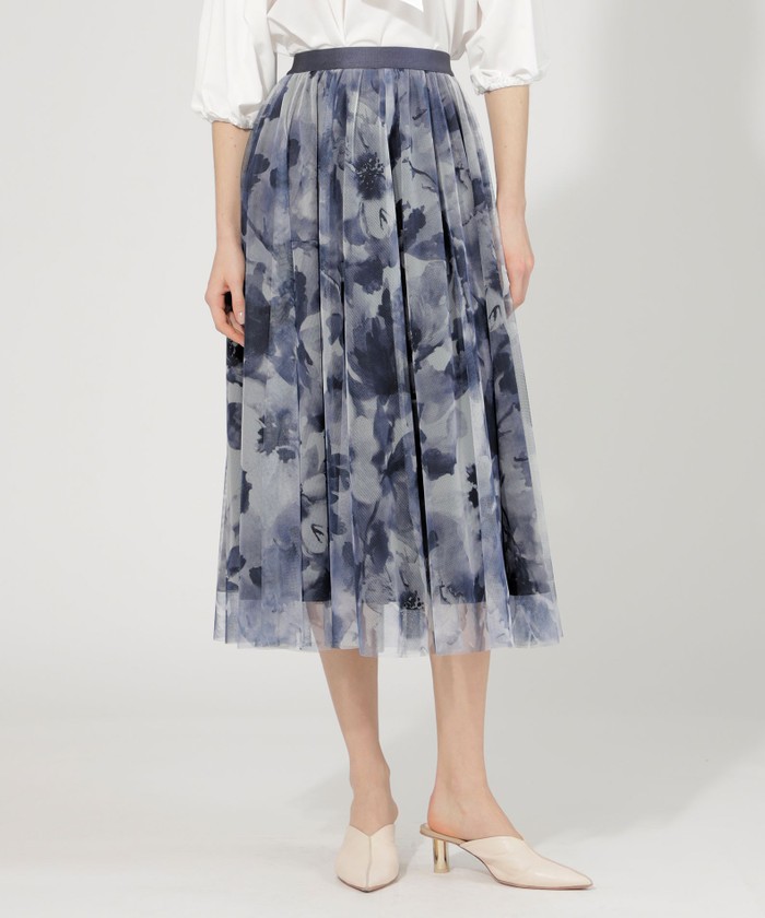 エポカＳＴＯＲＩA★ブルーフラワー柄★フレアースカート エポカSTORIA☆ブルーフラワー柄☆フレアースカート