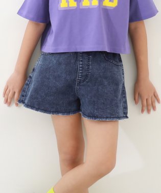 devirock/楽デニム ケミカルウォッシュ 裾フリンジ ショートパンツ 子供服 キッズ 女の子 ボトムス ハーフパンツ ショートパンツ デニムパンツ /505897658