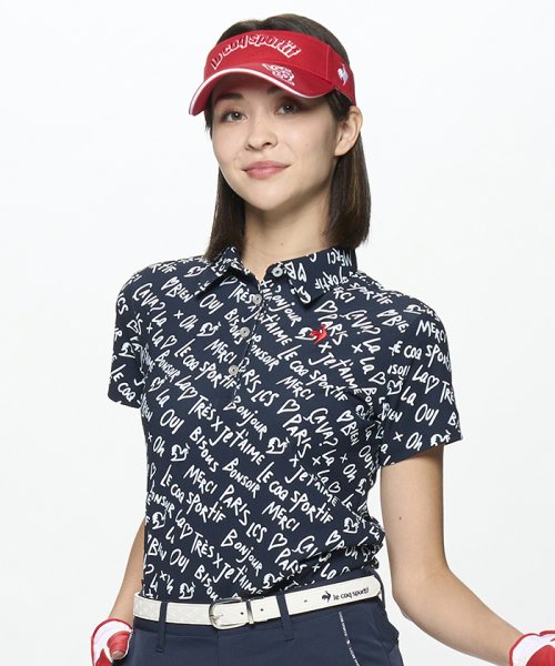 le coq sportif GOLF (ルコックスポルティフ（ゴルフ）)/【ストレッチフォーサー】手書きロゴ柄半袖シャツ/ネイビー