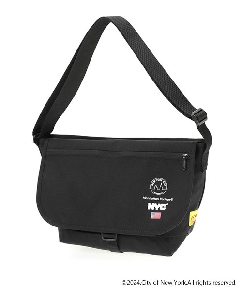 Manhattan Portage(マンハッタンポーテージ)/Nylon Messenger Bag JR Flap Zipper Pocket Vinyl Lining NEW YORK CITY/Black