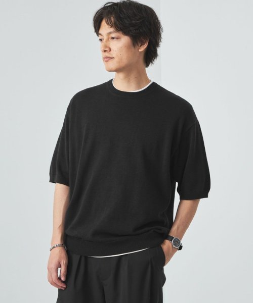 green label relaxing(グリーンレーベルリラクシング)/コットン/アクリル レイヤード 半袖 クルーネック Tシャツ＆ニット/BLACK