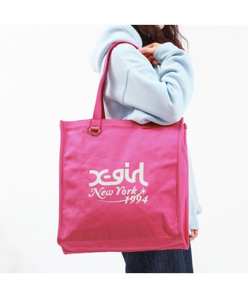 X-girl(エックスガール)/エックスガール トートバッグ B4 キャンバス X－girl 軽い 通学 通勤 NEW YORK CANVAS TOTE BAG 105234053003/ピンク
