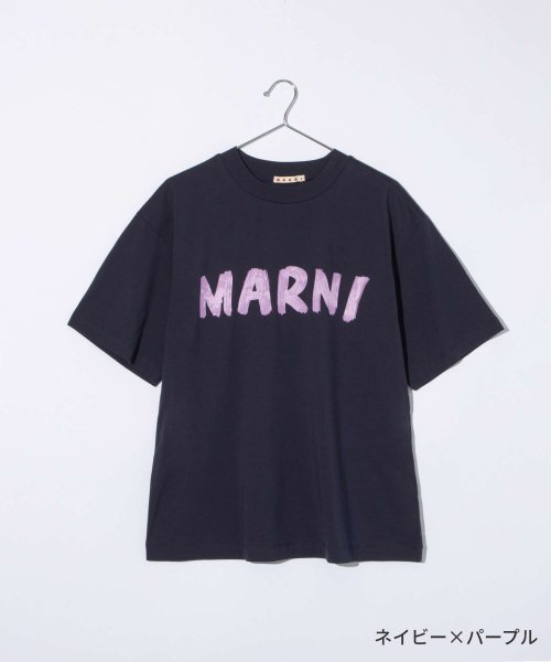 MARNI(マルニ)/マルニ MARNI THJET49EPH USCS11 Tシャツ レディース 半袖 カットソー クルーネック オーバーサイズ レタリングプリント/ネイビー系1