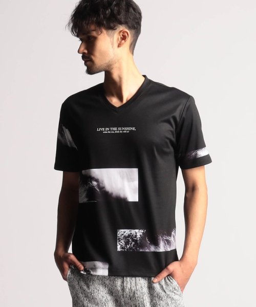 NICOLE CLUB FOR MEN(ニコルクラブフォーメン)/フォトラインプリント半袖Ｔシャツ/49ブラック